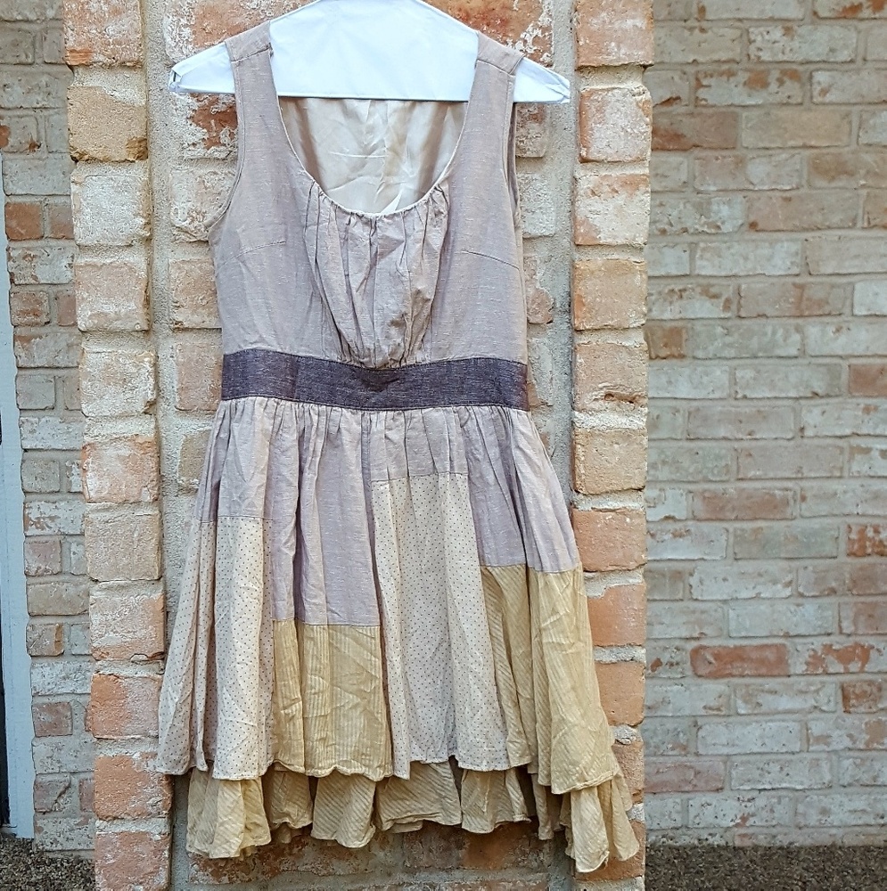 Ryu linen multi-pattern boho ruffle dress S